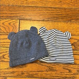 baby GAP First Favorites 2-Pack Striped / Solid Bear Hats Size 0-3 Months